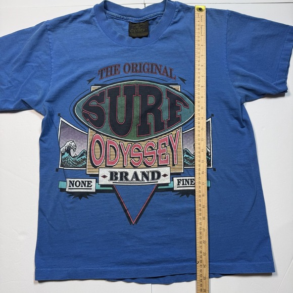 Vintage Surf Odyssey Shirt Mens Medium Blue Surf Graphic Tee 90s Retro - Picture 5 of 6